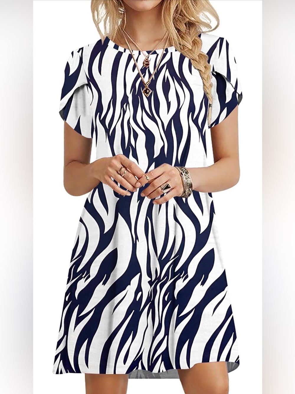 NWT Women's Navy and White Zebra-Print Midi Dress, XXL